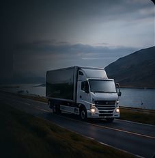 Refrigerated delivery truck on a coastal road